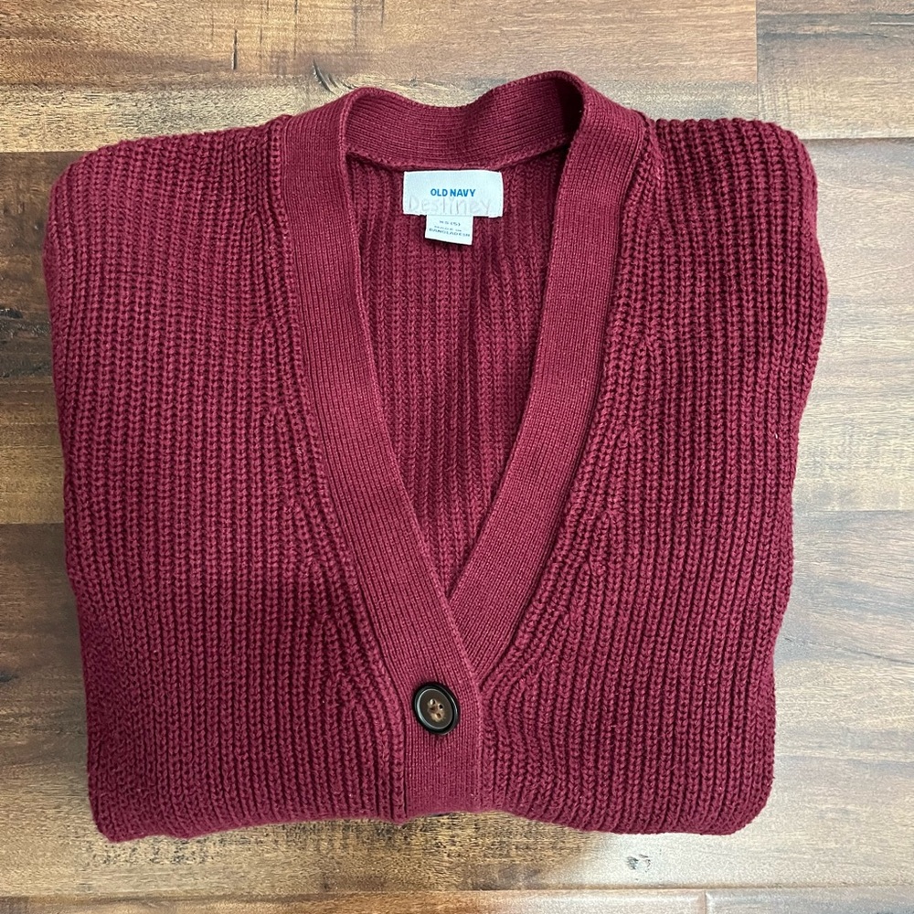Old Navy Cotton Knitted Burgundy Girl Sweater - Cardigan